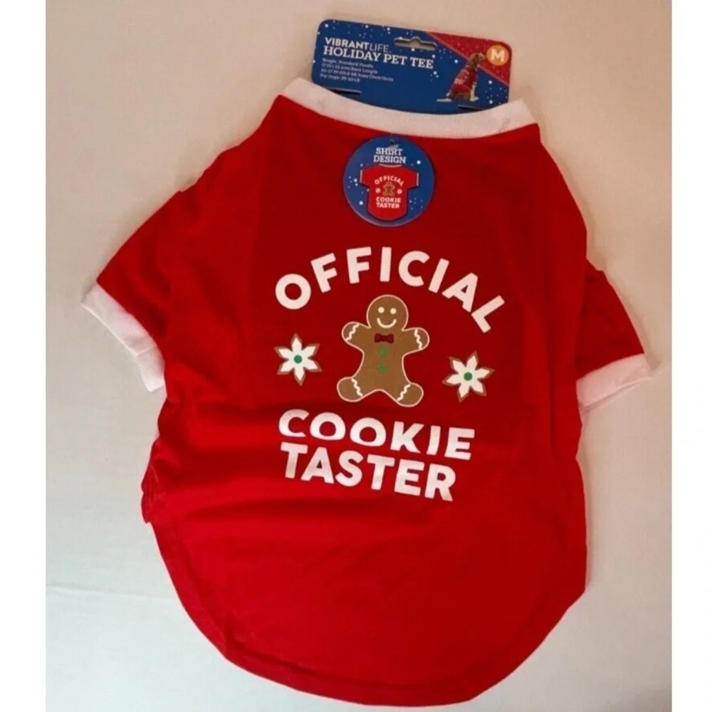 ❤️ 🆕 Vibrant Life Dogs Medium 20-50lb Holiday Pet Tee “Official Cookie Tester”